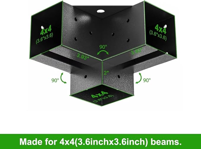 Pergola Brackets Kit for 4x4 Wood Beams, 3.58'' x 3.58'', 4 Pack | Heavy Duty Q235 Steel with Weatherproof Anti-Corrosion Coating
