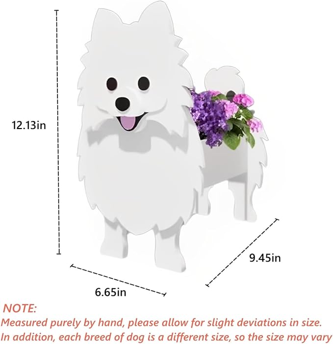 White Pomeranian Dog Planter Pots, 9.45 x 6.65 x 12.13 Inches | Dog Flower Pot, Cute Animal Shaped Plant Pot, Gifts for Women & Pet Lovers, Indoor Outdoor Garden Home Office Decor