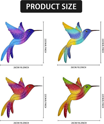 Metal Hummingbird Wall Decor - 4 Pcs Outdoor Fence Birds Art Decoration Hanging Decorations for Garden Yard Patio Balcony