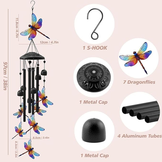 Wind Chimes for Outside,Metal Windchimes Outdoors,Wind Bells Hanging Decorate for Patio,Garden,Backyard or Porch,Gardening Gifts for Bird Lover,Women,Men/Mom,Birthday Party Decorations (Dragonfly)