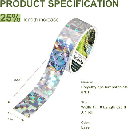 OFFO Bird Scare Tape, 820 Feet x 1 in Dual-Sided Bird Reflective Tape for Outside, Keep Birds Away from Trees, Garden, Farms, Orchard or Courtyard