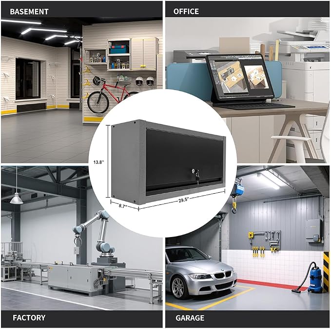 JZD Steel Wall Cabinet with Up-Flip Lockable Door, Tool Storage for Garage Workshop