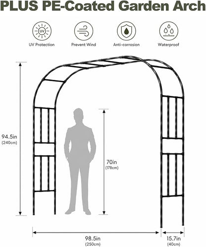 Garden Arch, 98.5’’x94.5’’ Arbor Trellis, Garden Arch Trellis for Climbing Plants Outdoor, Arbor for Flower, Climbing Vine Vegetable, Fruit and Lawn(Black)