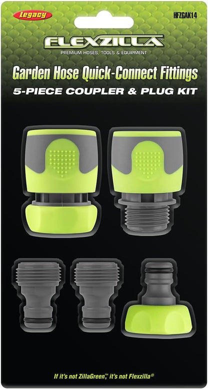 Flexzilla Garden Hose Quick-Connect Fittings, 5-Piece Coupler & Plug Kit