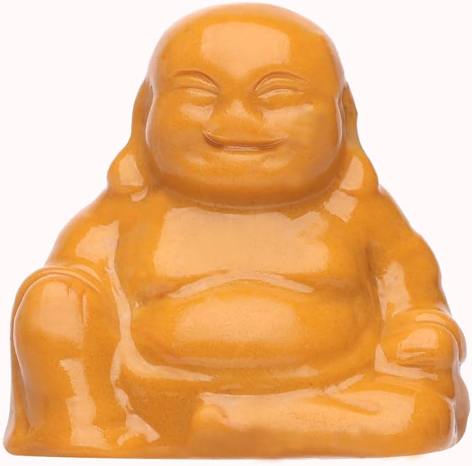 Gold Stone Crystal Laughing Buddha Statue Meditation Decor Spiritual Art Piece Healing Stone Figurine Zen Altar Sculpture Feng Shui Gift Yoga Space Ornament Peaceful Home Temple Collectible