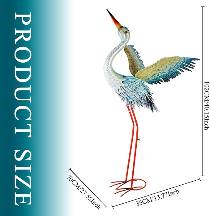 40" Metal Crane Garden Statue, Large Outdoor Heron Sculpture,Rust-Proof Garden Sculptures & Statues,Yard Art for Patio & Backyard