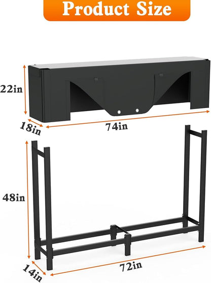 WALMANN Heavy-Duty 6 ft Firewood Rack with Waterproof Cover & Firewood Carry Bag, Outdoor Indoor Wood Log Holder for Fireplace, Patio & Porch, Sturdy Steel Fire Wood Storage Stand