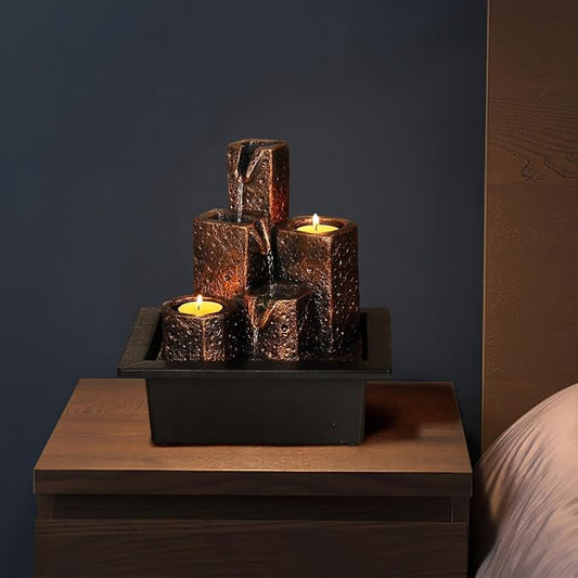 Water Fountains Indoor Mar Themed Small Water Fountain with Candles Holes for Home Decor Meditation (Mar)