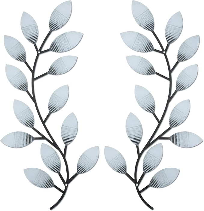 Zhengmy 2 Pieces Metal Tree Leaf Wall Decor Vine Olive Branch Leaf Wall Art Living Room, Hallway Wall Decor Outdoor Decoration(Retro White)