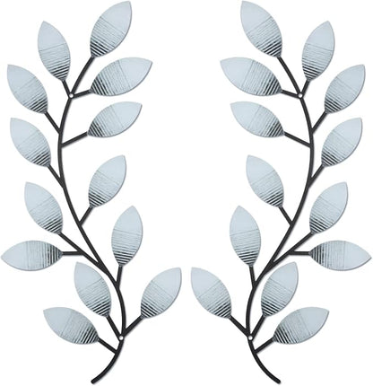 Zhengmy 2 Pieces Metal Tree Leaf Wall Decor Vine Olive Branch Leaf Wall Art Living Room, Hallway Wall Decor Outdoor Decoration(Retro White)