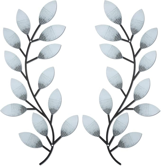 Zhengmy 2 Pieces Metal Tree Leaf Wall Decor Vine Olive Branch Leaf Wall Art Living Room, Hallway Wall Decor Outdoor Decoration(Retro White)