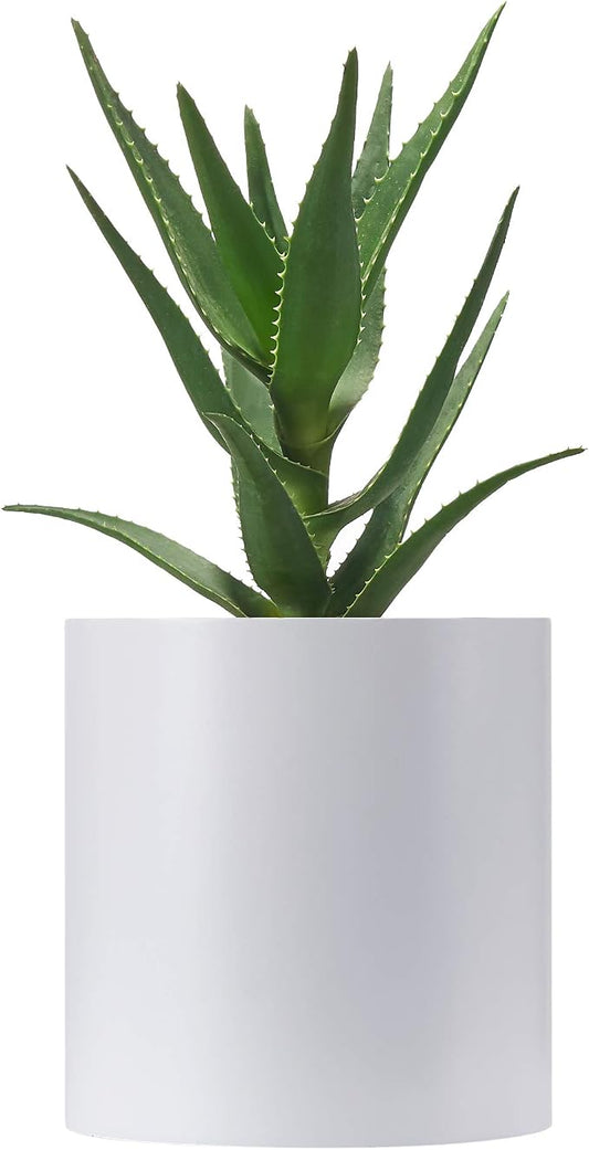 FaithLand 8 Inch Fiberstone Planter - Lightweight Modern Cylinder Plant Pot with Drainage Hole & Plug, Indoor Outdoor Use, Matte White