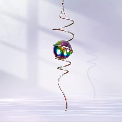 Gazing Ball Spiral Tail with Multi Color Stainless Steel Orb, Wind Spinners Stabilizer, Spiral Tail Wind Spinner, Outdoor Hanging Decoration for Garden Yard Patio Christmas Decor 13inch