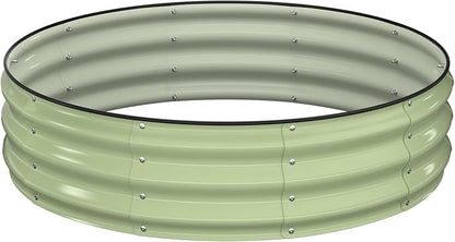 Winpull Raised Garden Bed Kit, 4x4x1 ft Round Galvanized Planter Box Outdoor with Safety Edging, Large Metal Raised Beds for Gardening Vegetables Flower Fruits (Avocado Green)