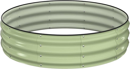 Winpull Raised Garden Bed Kit, 4x4x1 ft Round Galvanized Planter Box Outdoor with Safety Edging, Large Metal Raised Beds for Gardening Vegetables Flower Fruits (Avocado Green)