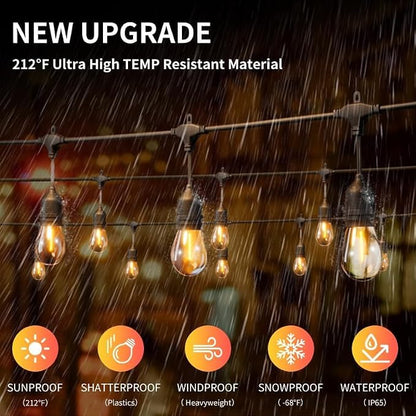 50FT Outdoor String Lights Waterproof with 30+2 Bulbs (1.5FT Bulbs Spacing), Remote & Dimmer, Commercial Grade Patio Lights with 3 Mode Light & Timing,100PC Ties for Outside