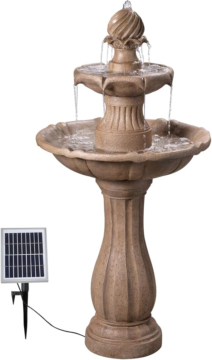 Kenroy Home Frost Outdoor Solar Floor Fountain with Tan Finish, Traditional Style, 44" Height, 22" Width, 22" Depth
