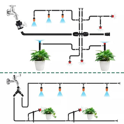 164FT Garden drip Irrigation System Kit: 299PCS Hose - Auto Garden Watering Irrigation System - with 5 Kinds of Sprayers 1/4" & 1/2" Fast-Lock Tubing - for Greenhouse, Yard, Lawn, Raised Bed