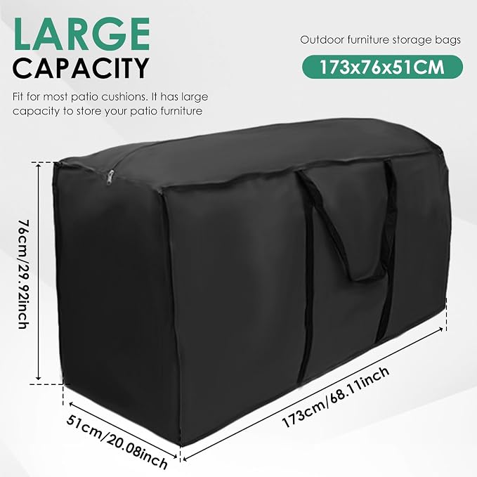 Patio Cushion Storage Bag,Extra Large Outdoor Cushion Storage Bag with Zipper and Handles Size 68" L x 30" W x 20" H for Furniture,Christmas Tree, Bedding Garden Cushion Storage(1Pack)