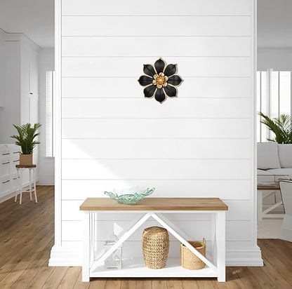 10" Metal Flowers Wall Decor, Black & Gold 3D Floral Metal Wall Art Decor for Inoor & Outdoor Use, Vintage & Modern Walls Arts for Bathroom, Living Room, Bedroom, Office, Garden, Patio, Porch, 1 Piece