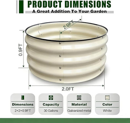 GrowHaus 2x2x1FT Galvanized Raised Garden Bed, Planter Boxes Outdoor Round Metal Garden Beds for Planting Vegetables Flowers Herbs 2 Pack Milk White
