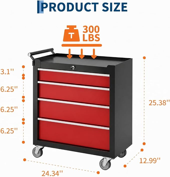 IDEALHOUSE Rolling Tool Chest, 5 Drawers Tool Storage Cabinet, Toolbox with Wheels, Portable Tool Cabinet Organizer with Locking System & Drawer Liners, Tool Storage Cart for Garage, Workshop