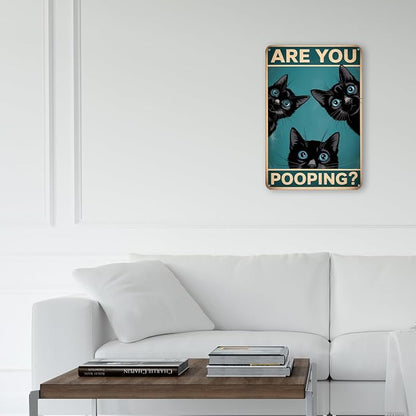 mmiishe Bathroom Decor Cat Lover Gifts for Women Men Funny Bathroom Signs Vintage Metal Black Cat Decor Are You Pooping for Restroom Toilet Powder Room Wall Decor 8x12 Inches Birthday Anniversary