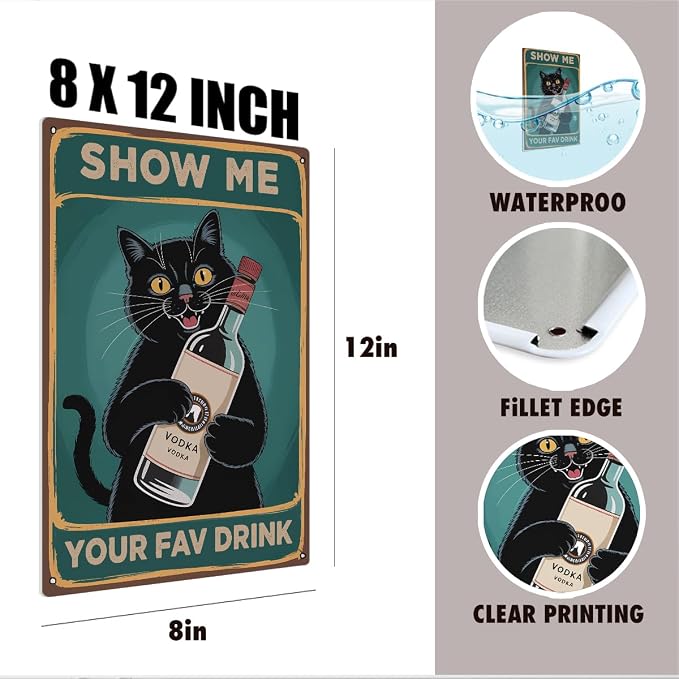mmiishe Funny Black Cat Gifts for Women Metal Signs Vintage Wall Decor for Home Bar Basement Cafe Kitchen Garage Man Cave Decor Eclectic Home Decor 8x12 Inches Birthday Anniversary Decoration