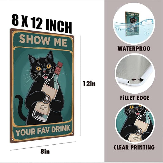 mmiishe Funny Black Cat Gifts for Women Metal Signs Vintage Wall Decor for Home Bar Basement Cafe Kitchen Garage Man Cave Decor Eclectic Home Decor 8x12 Inches Birthday Anniversary Decoration