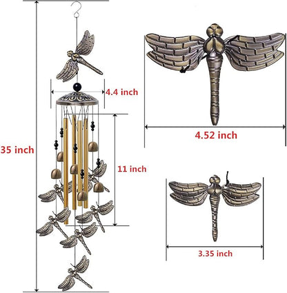 Garden Dragonfly Wind Chimes Outdoor Decor - With 4 Tubes 6 Bells 7 Dragonflies Mobile Romantic Wind Catcher, Dragonfly Windchimes for Home, Xmas Mom Gifts, Festival, Balcony, Garden Decoration
