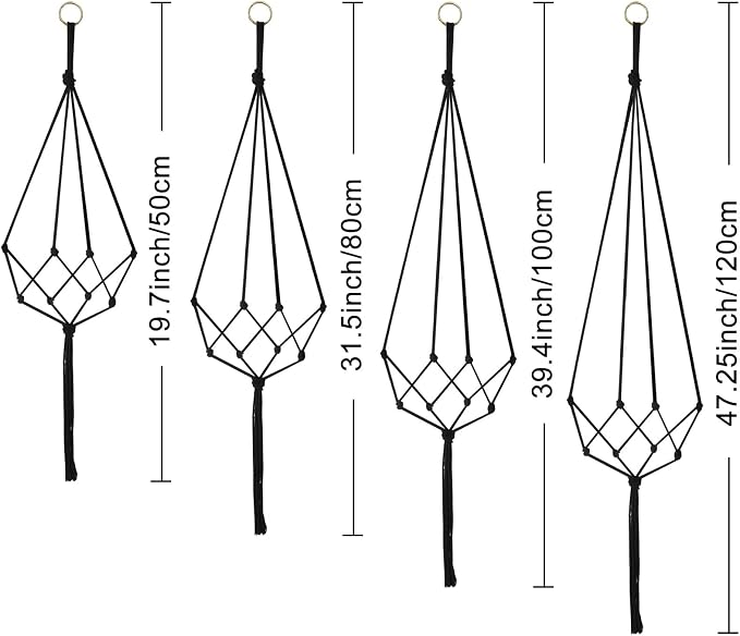 Augshy 4 Set Macramé Plant Hangers,Boho-Style Cotton Rope Hanging Planters, Flower Pot Holders Hangers for Indoor or Outdoor Use, Ceilings, Balconies, and Wall Decoration (Black)