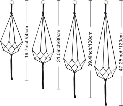 Augshy 4 Set Macramé Plant Hangers,Boho-Style Cotton Rope Hanging Planters, Flower Pot Holders Hangers for Indoor or Outdoor Use, Ceilings, Balconies, and Wall Decoration (Black)