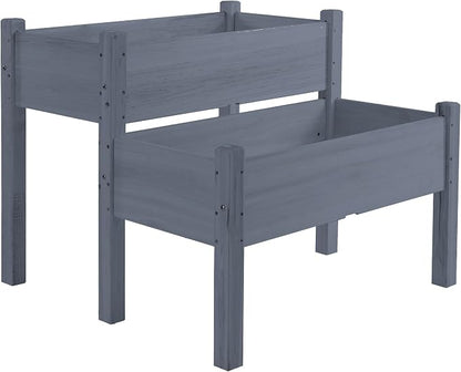 Outsunny 34"x34"x28" Raised Garden Bed, 2-Tier Elevated Wood Planter Box for Backyard, Patio to Grow Vegetables, Herbs, and Flowers, Gray
