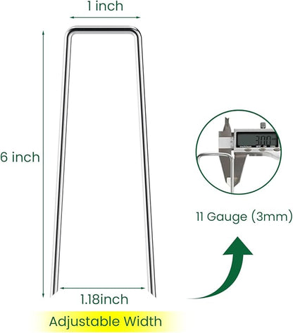 6 Inches Galvanized Garden Staples, Metal Tent StakeHeavy Duty U-Shaped Pins and Landscaping Staples for Sod Anchoring Landscape Fabric Irrigation Tubing (100, Silver)