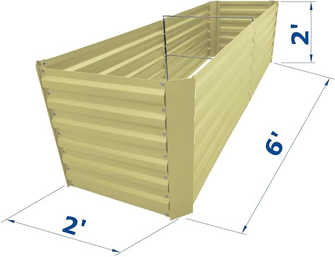 6x2x2FT Beige Metal Raised Garden Bed Kit, Galvanized Outdoor Planter Box for Vegetables, Flowers, Herbs, Succulents and More