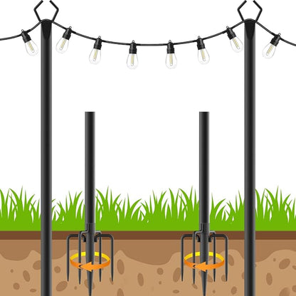 2 Pack 10 FT String Light Poles,Metal with Fork Lights Poles for Outdoor String Light, Rustproof Heavy Duty for Outside Garden,Patio,Wedding,Backyard,Deck,Party