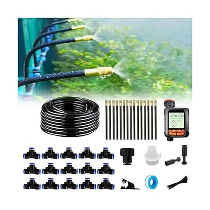 New drip Irrigation kit, Automatic Garden Watering System, Quick Connector and 360-degree Bending Dropper atomizing Copper Nozzle, Garden Plant Lawn Courtyard Watering System. (65FT Ⅱ)
