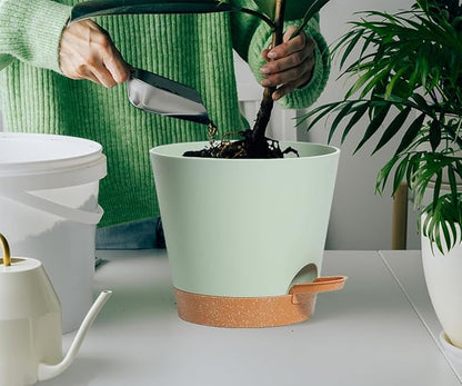 Self Watering Green Plastic Plant Pot Flower Planters with Drainage Hole And Deep Reservoir Large Planting Pots for for All Houseplants,Succulent, African Violets, Flowers and Cactus 12Inch/2pcs