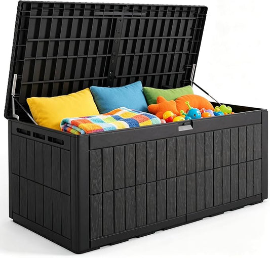 Quictent 220 Gallon Heavy Duty Resin Deck Box, Weatherproof Waterproof Outdoor Storage Bench, UV Resistant Lockable Container for Garden, Pool Supplies, Patio Cushions & Furniture Accessories
