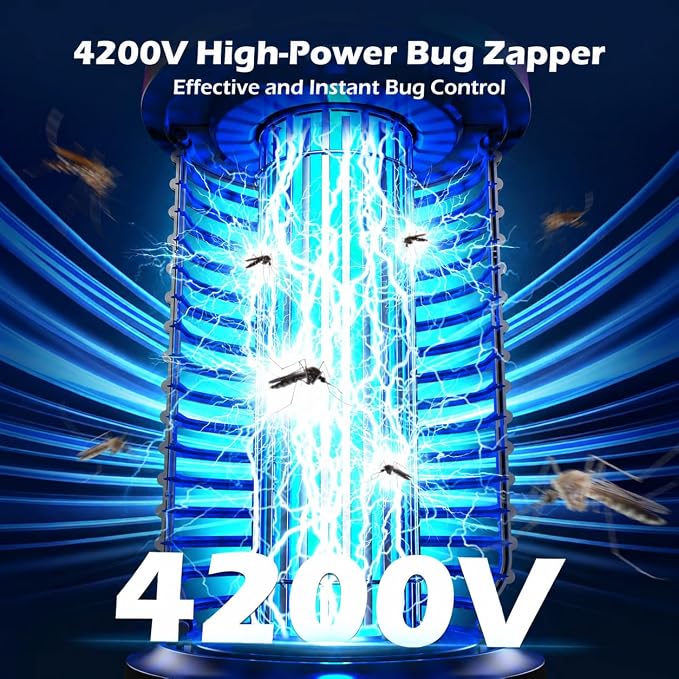 Bug Zapper Outdoor Cordless, 2026 Upgraded 4200V Electric Mosquito Zapper 5 in 1 Rechargeable Bug Zapper Outdoor Waterproof with 5000mAH Battery, Portable Fly Zapper Insect Zapper for Patio Camp