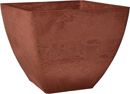 PSW Pot Collection FB40TC 16x13 inch Plastic/Stone/Wood Composite Square Planter – No Drainage Hole (Drillable), Modern Indoor/Outer Pot for Flowers, Foliage, Fairy Gardens, Terra Cotta Color