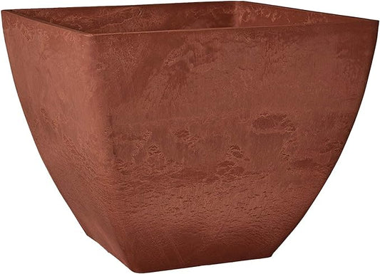 PSW Pot Collection FB40TC 16x13 inch Plastic/Stone/Wood Composite Square Planter – No Drainage Hole (Drillable), Modern Indoor/Outer Pot for Flowers, Foliage, Fairy Gardens, Terra Cotta Color