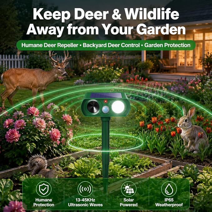 2026 Upgraded Sonic Fortress Pro Deer Repellent Devices,4Pack Solar Ultrasonic Animal Repellent with Motion Sensor&Flash Light-IP65 Waterproof Rabbit,Raccoon,Cat Repellent Outdoor for Yard