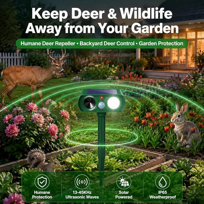 2026 Upgraded Sonic Fortress Pro Deer Repellent Devices,4Pack Solar Ultrasonic Animal Repellent with Motion Sensor&Flash Light-IP65 Waterproof Rabbit,Raccoon,Cat Repellent Outdoor for Yard