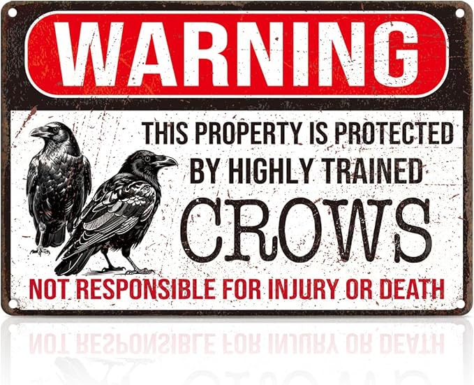 Funny Crow Metal Tin Signs,This Property Is Protected By Highly Trained Crows Private Property Warning Sign,Vintage Wall Art for Home Yard Garden Outdoor Wall Decor