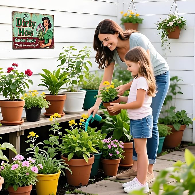 Funny Dirty Hoe Garden Supply Tulips Theme Metal Tin Sign Flowers Colorful Wall Art for Tulips Garden Art Wall Decor