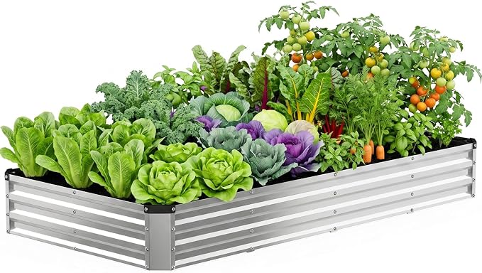 DUMOS Galvanized Raised Garden Bed Outdoor, 8x4x1ft Raised Metal Planter Box, Rust-Resistant Steel Garden Planter, Rectangular Gardening Flower Bed for Vegetables Flowers Herbs, Open Bottom