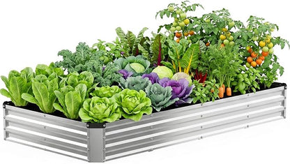 DUMOS Galvanized Raised Garden Bed Outdoor, 8x4x1ft Raised Metal Planter Box, Rust-Resistant Steel Garden Planter, Rectangular Gardening Flower Bed for Vegetables Flowers Herbs, Open Bottom