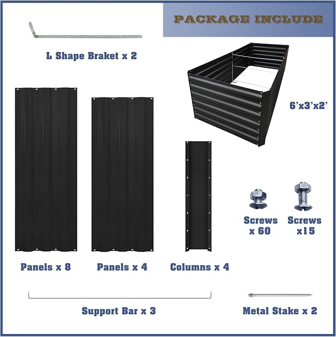6x3x2FT Black Metal Raised Garden Bed Kit, Galvanized Outdoor Planter Box for Vegetables, Flowers, Herbs, Succulents and More