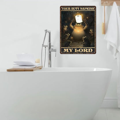 Vintage Frogs Tin Sign Your Butt Napkins My Lord Retro Bathroom Metal Poster Magic Funny Frog Wall Art Froglovers Toilet Man Cave Bar Cafe Indoor Room Garage Store Office 12 * 16inch